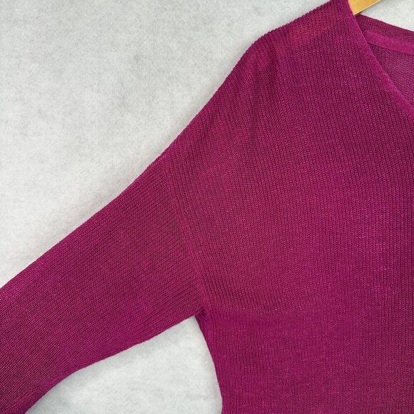 J.Jill Sweater Women MP Pink Linen Blend V-Neck 1/2 Sleeve Pocket Lightweight - Picture 3 of 11